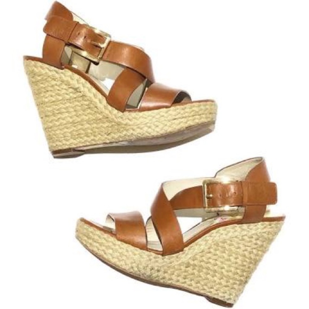 Michael Kors Giovanna brown leather wedge